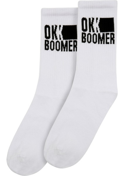 Unisex Vegan Beyaz Çorap - Ok Boomer Tasarım