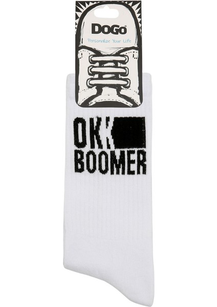 Unisex Vegan Beyaz Çorap - Ok Boomer Tasarım fırsatları