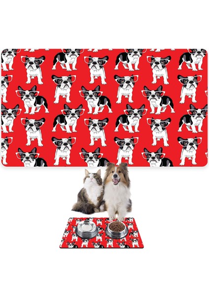 Mama ve Su Evcil Hayvan Beslenme Matı, Kolay Temizlenen Emici Su Geçirmez Kumaş, Küçük Orta Boy ve Büyük Kedi ve Köpekler Için Dayanıklı Köpek Kedi Paspas (50X35, Kırmızı)