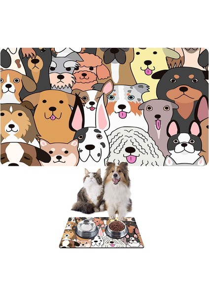 Mama ve Su Evcil Hayvan Beslenme Matı, Kolay Temizlenen Emici Su Geçirmez Kumaş, Küçük Orta Boy ve Büyük Kedi ve Köpekler Için Dayanıklı Köpek Kedi Paspas (50X35, Renkli Köpekler)