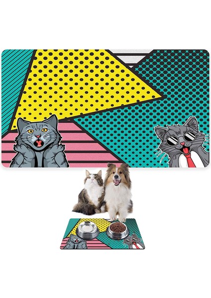 Mama ve Su Evcil Hayvan Beslenme Matı, Kolay Temizlenen Emici Su Geçirmez Kumaş, Küçük Orta Boy ve Büyük Kedi ve Köpekler Için Dayanıklı Köpek Kedi Paspas (50X35, Popart)
