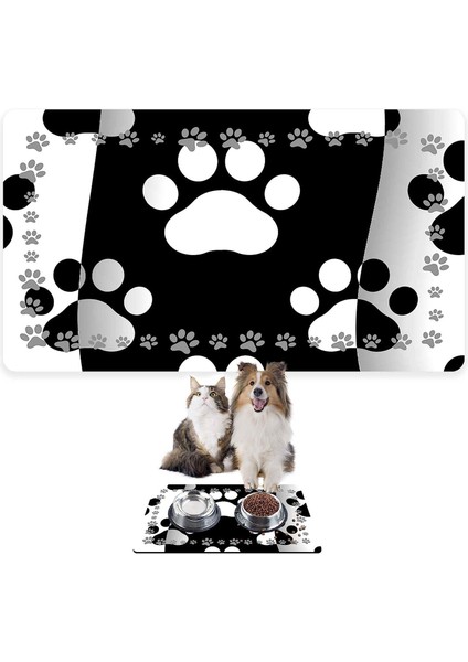 Mama ve Su Evcil Hayvan Beslenme Matı, Kolay Temizlenen Emici Su Geçirmez Kumaş, Küçük Orta Boy ve Büyük Kedi ve Köpekler Için Dayanıklı Köpek Kedi Paspas (50X35, Black And White)