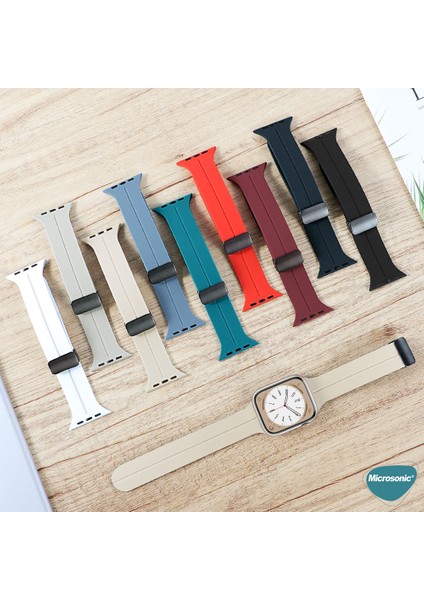 Apple Watch Series 7 45MM Kordon Ribbon Line Kırmızı
