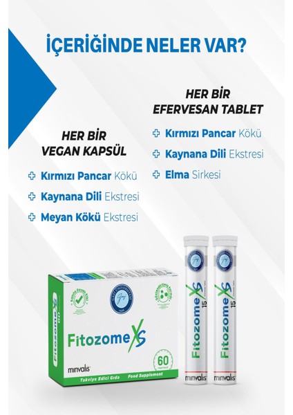 Fitozome Xs (60 Vegan Kapsül + 30 Efervesan Tablet = 30 Günlük Kullanım)