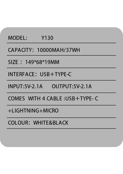 BN44 10000MAH Powerbank LED Ekranlı Type-C iPhone USB Micro USB Kablolu Tüm Uçlar