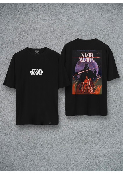 Star Wars Baskılı Özel Tasarım Baskılı Çift Taraflı Oversize Tişört