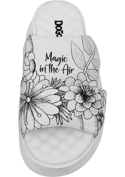 Kadın Vegan Deri Beyaz Terlik - Magic in the Air Tasarım indirimleri