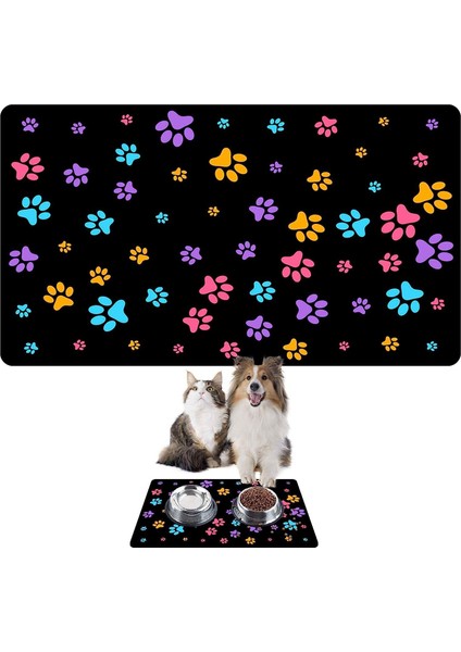 Mama ve Su Evcil Hayvan Beslenme Matı, Kolay Temizlenen Emici Su Geçirmez Kumaş, Küçük Orta Boy ve Büyük Kedi ve Köpekler Için Dayanıklı Köpek Kedi Paspas (40X60, Renkli Patiler)