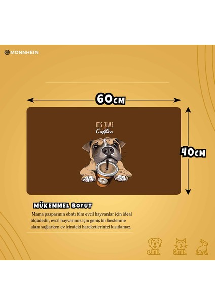 Mama ve Su Evcil Hayvan Beslenme Matı, Kolay Temizlenen Emici Su Geçirmez Kumaş, Küçük Orta Boy ve Büyük Kedi ve Köpekler Için Dayanıklı Köpek Kedi Paspas (40X60, Caffe Dog)