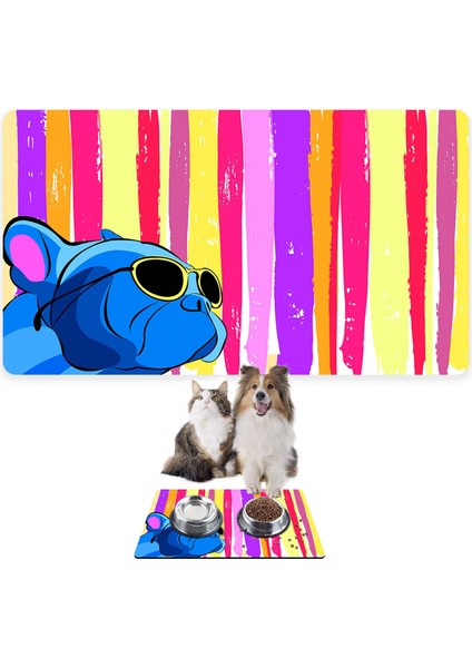 Mama ve Su Evcil Hayvan Beslenme Matı, Kolay Temizlenen Emici Su Geçirmez Kumaş, Küçük Orta Boy ve Büyük Kedi ve Köpekler Için Dayanıklı Köpek Kedi Paspas (40X60, Renkli Bulldog)