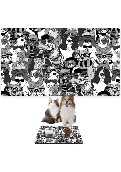 Mama ve Su Evcil Hayvan Beslenme Matı, Kolay Temizlenen Emici Su Geçirmez Kumaş, Küçük Orta Boy ve Büyük Kedi ve Köpekler Için Dayanıklı Köpek Kedi Paspas (40X60, Dog Pattern)