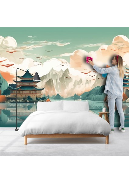 Japon Göl Manzaralı Poster Duvar Kağıdı Tek Parça
