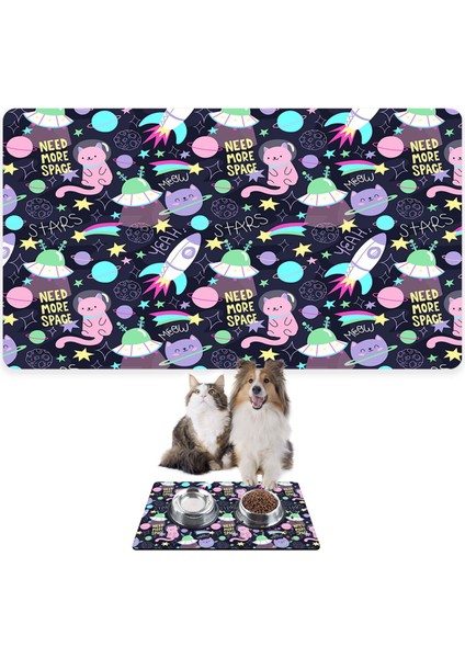 Mama ve Su Evcil Hayvan Beslenme Matı, Kolay Temizlenen Emici Su Geçirmez Kumaş, Küçük Orta Boy ve Büyük Kedi ve Köpekler Için Dayanıklı Köpek Kedi Paspas (40X60, Uzaylı Kedi)