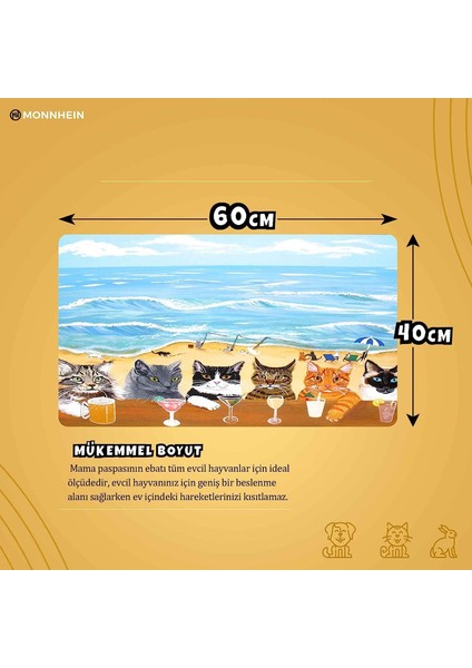 Mama ve Su Evcil Hayvan Beslenme Matı, Kolay Temizlenen Emici Su Geçirmez Kumaş, Küçük Orta Boy ve Büyük Kedi ve Köpekler Için Dayanıklı Köpek Kedi Paspas (40X60, Summer Cats)