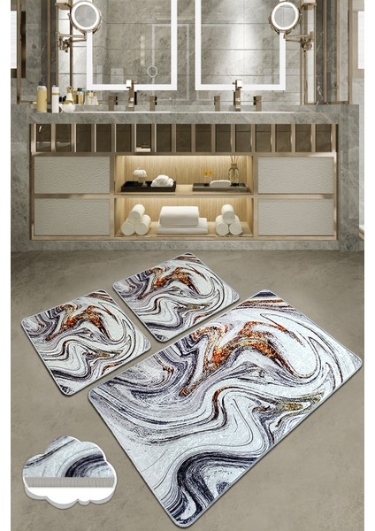 Blur 3 Lü Set Banyo Halısı Paspas Yıkanabilir Kaymaz Taban Klozet Takımı