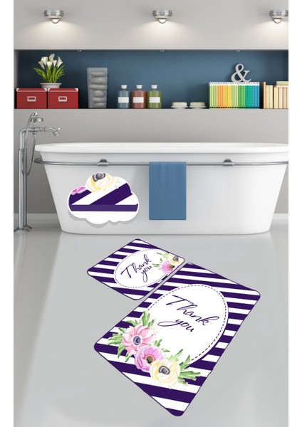 Thank You 2'li Set Banyo Halısı Paspas Klozet Takımı Yıkanabilir , Kaymaz Taban Djtbanyo