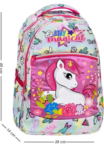 3'lü Okul Seti, Gökkuşağı Unicorn Desenli İlkokul Çantası + Beslenme Çantası + Kalemlik fırsatları