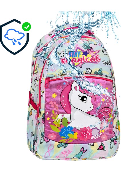 3'lü Okul Seti, Gökkuşağı Unicorn Desenli İlkokul Çantası + Beslenme Çantası + Kalemlik indirimleri