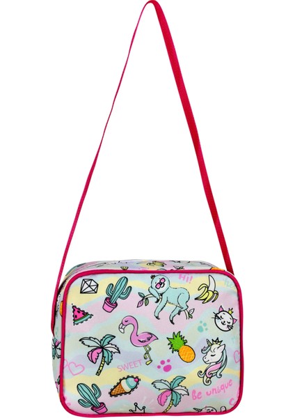 3'lü Okul Seti, Gökkuşağı Unicorn Desenli İlkokul Çantası + Beslenme Çantası + Kalemlik