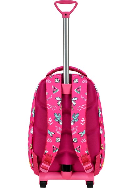 Çekçekli Pembe Unicorn Desenli İlkokul Çantası + Beslenme Çantası