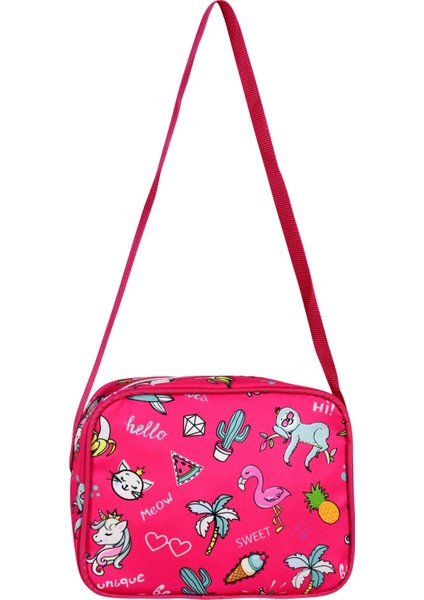 Çekçekli Pembe Unicorn Desenli İlkokul Çantası + Beslenme Çantası