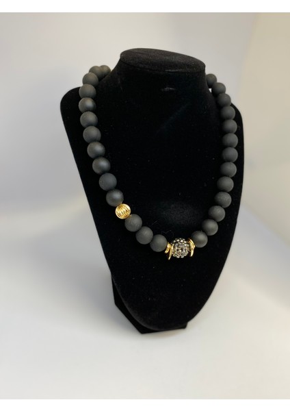 Gold Detaylı Siyah Boncuk Kolye fiyatları