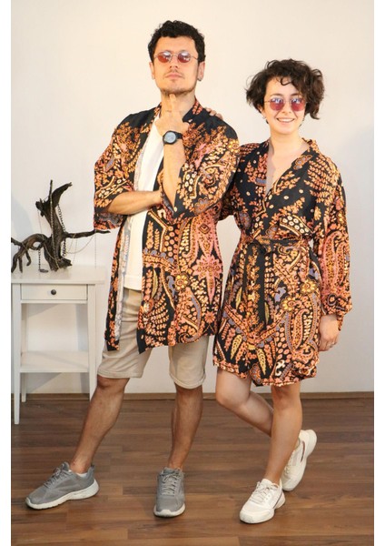 Unisex Otantik Desenli, Şık Kısa Kimono