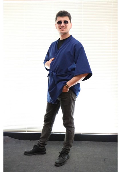 Unisex Kısa Kimono, Lacivert Renk, Standart Beden