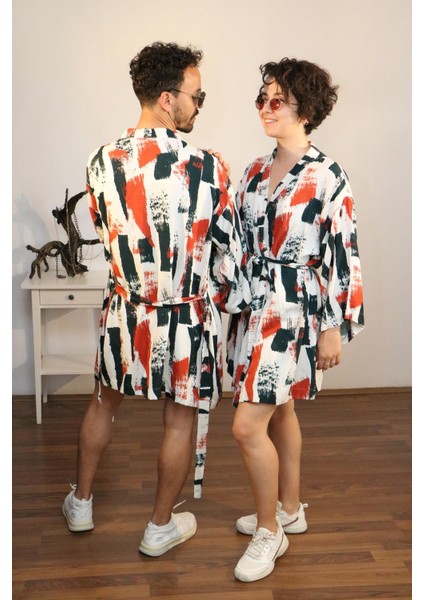 Kısa Kimono, İnce Pamuklu ve Desenli Kumaş