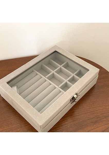 Gri Flanelette Saklama Kutusu Büyük Kapasiteli Taşınabilir Toz Geçirmez Mücevher Kutusu (Yurt Dışından)