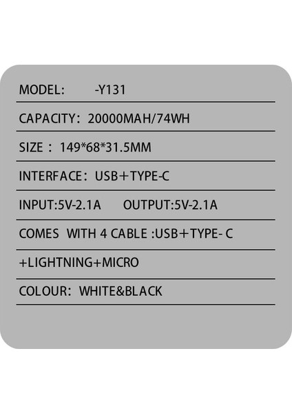 BN45 20000MAH Powerbank LED Ekranlı Type-C iPhone USB Micro USB Kablolu Tüm Uçlar