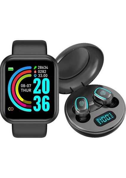 Y68 Akıllı Saat + Kablosuz Bluetooth Kulaklık A (Yurt Dışından)