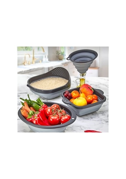 Akordiyon 4lü Katlanabilir Süzgeç Huni Set