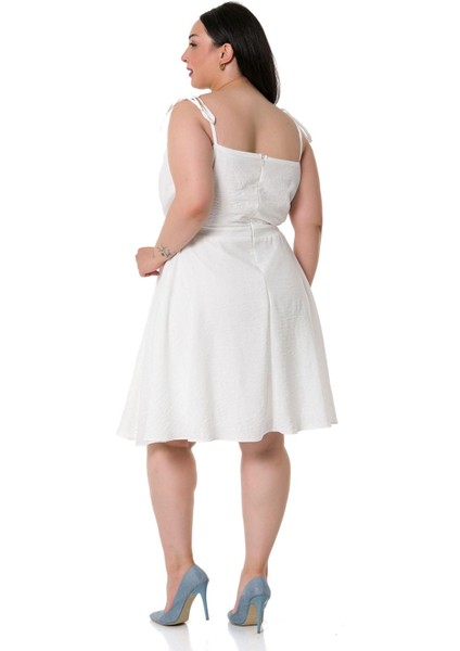 Büyük Beden Omuzdan Bağlama Detaylı Kısa Beyaz Elbise modelleri