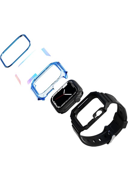 Apple Watch 7 45MM Akıllı Saat Kordon Krd-88 Sert Pc Kasa Koruyuculu Silikon Kordon