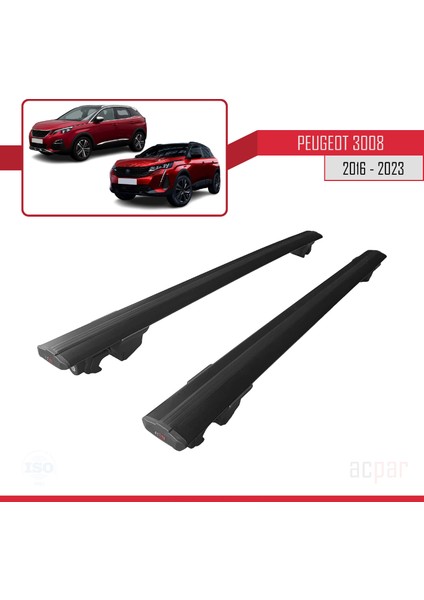 Peugeot 3008 2016 ve Sonrası ile Uyumlu Hook Model Anahtar Kilitli Ara Atkı Tavan Barı Siyah modelleri