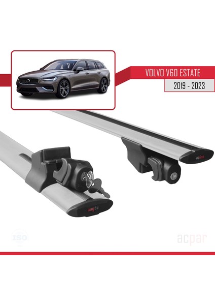 Volvo V60 Estate 2019 ve Sonrası ile Uyumlu Hook Model Anahtar Kilitli Ara Atkı Tavan Barı Gri indirimleri