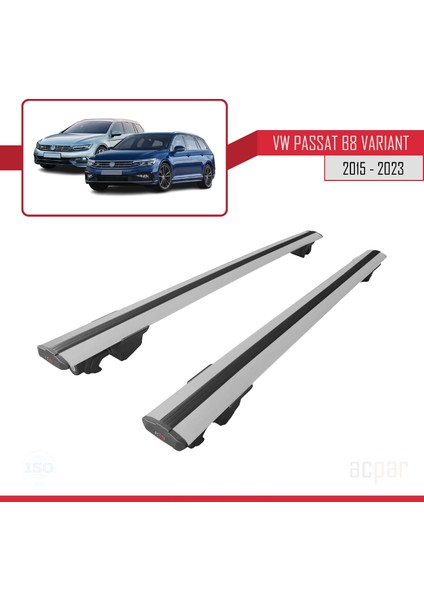 Vw Passat B8 Variant 2015 ve Sonrası ile Uyumlu Hook Model Anahtar Kilitli Ara Atkı Tavan Barı Gri