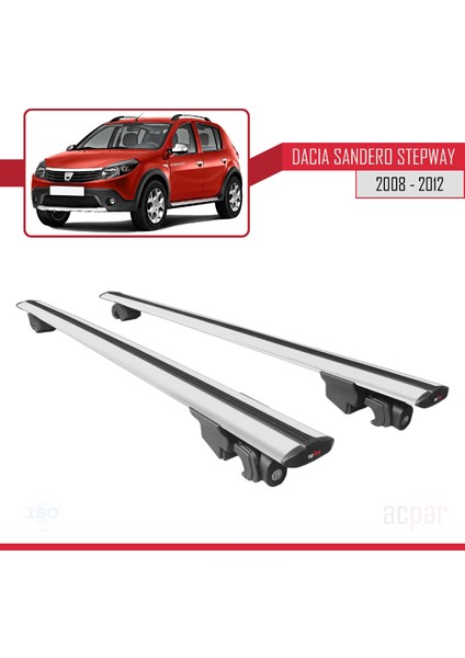 Dacia Sandero Stepway 2008-2012 Arası ile Uyumlu Hook Model Anahtar Kilitli Ara Atkı Tavan Barı Gri