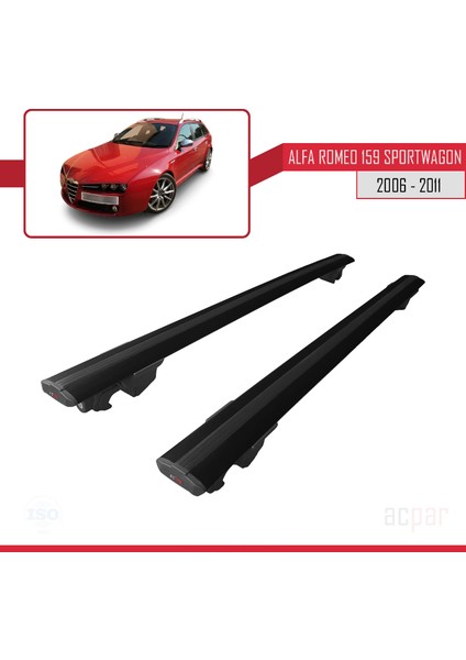 Alfa Romeo 159 Sportwagon 2006-2011 Arası ile Uyumlu Hook Model Anahtar Kilitli Ara Atkı Tavan Barı Siyah modelleri