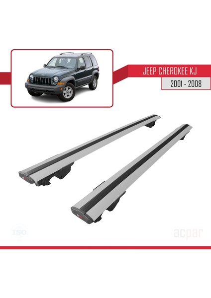 Jeep Cherokee (Kj) 2001-2008 Arası ile Uyumlu Hook Model Anahtar Kilitli Ara Atkı Tavan Barı Gri modelleri