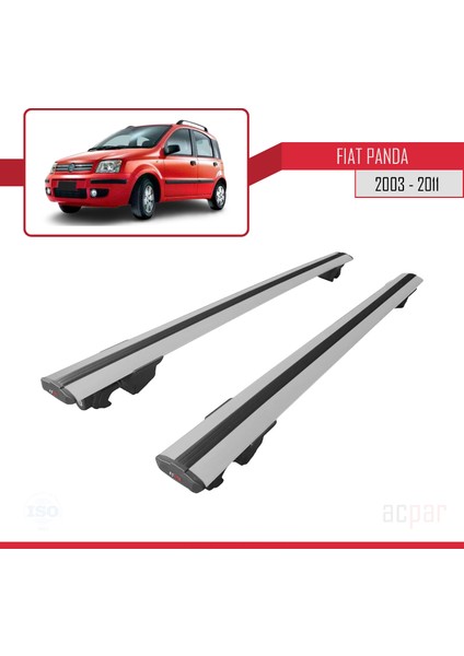 Fiat Panda 2003-2011 Arası ile Uyumlu Hook Model Anahtar Kilitli Ara Atkı Tavan Barı Gri modelleri
