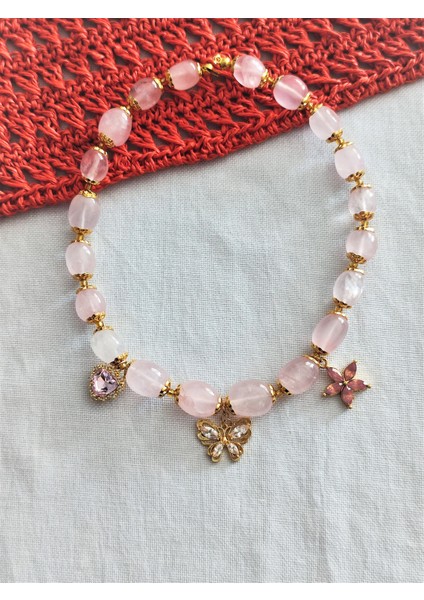 Amorf Pembe Kuvars Kolye