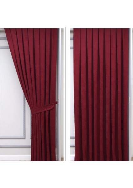 Petek Dokulu Kadife Dökümlü Fon Perde 1/3 Sık Pile Tek Kanat Bordo fiyatları