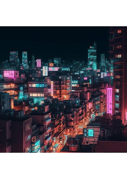 Neon Renkli Gece Tokyo Şehri Mimarileri Poster Duvar Kağıdı Tek Parça Kolay Montaj fiyatları