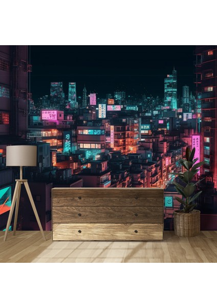Neon Renkli Gece Tokyo Şehri Mimarileri Poster Duvar Kağıdı Tek Parça Kolay Montaj modelleri
