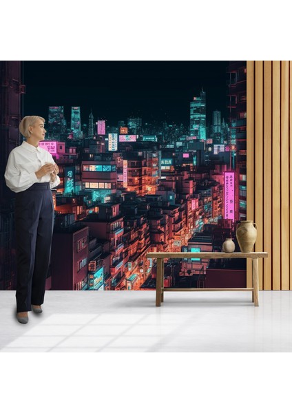 Neon Renkli Gece Tokyo Şehri Mimarileri Poster Duvar Kağıdı Tek Parça Kolay Montaj fırsatları