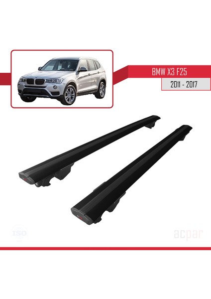 Bmw X3 (F25) 2011-2017 Arası ile Uyumlu Hook Model Anahtar Kilitli Ara Atkı Tavan Barı Siyah