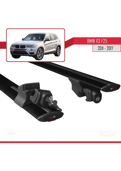 Bmw X3 (F25) 2011-2017 Arası ile Uyumlu Hook Model Anahtar Kilitli Ara Atkı Tavan Barı Siyah