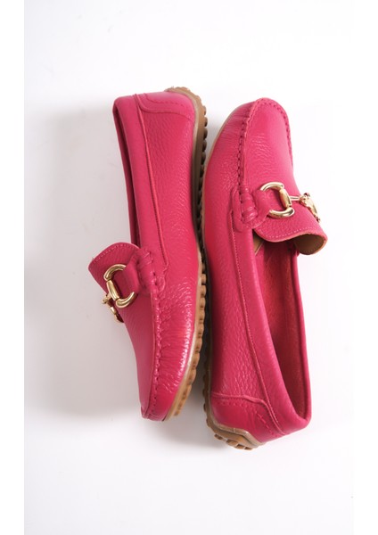 Hakiki Deri 203-FS Oval Burunlu Toka Detay Kadın Fuşya Babet & Loafer Ayakkabı modelleri